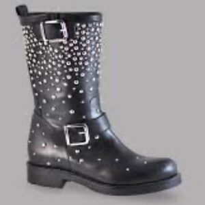 Albano Studded Black Leather Boots Size 38